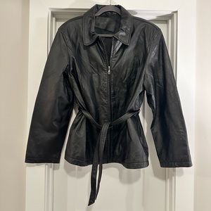 Vintage Genuine Real Leather Belted Jacket